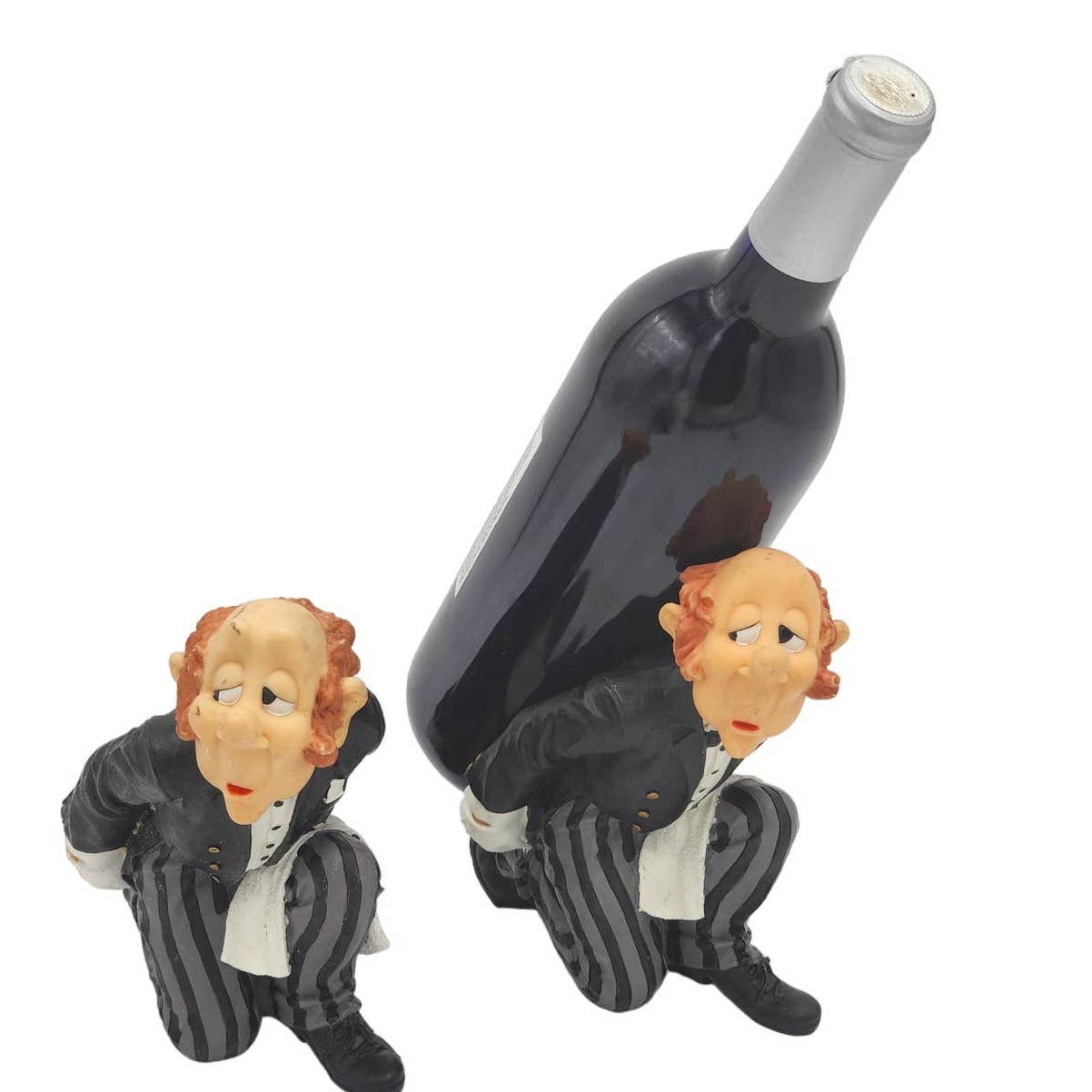 James The Butler Wine Holder Storage Figurine Pair Kitchen Bar Decor Vintage