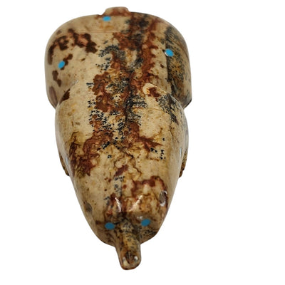 Native American Zuni Picasso Marble Beaver Badger Fetish Turquoise Signed Carved