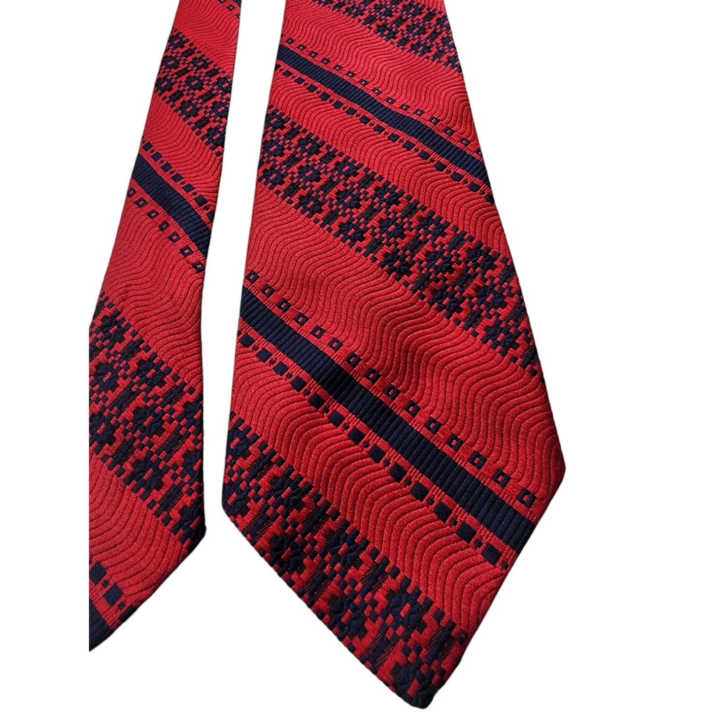 Vintage Mens Tie J Packard Red Navy Geometric Neckwear Polyester Made USA Retro