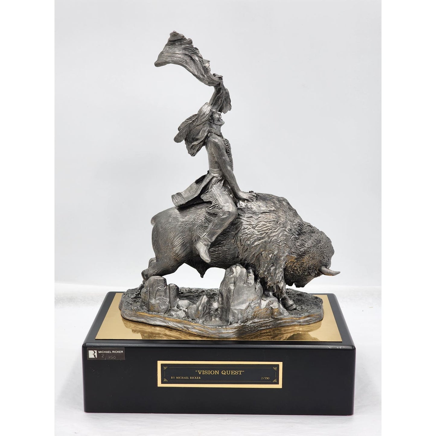 Michael Ricker Pewter Sculpture Indian Riding Buffalo Vision Quest 2/350 Western