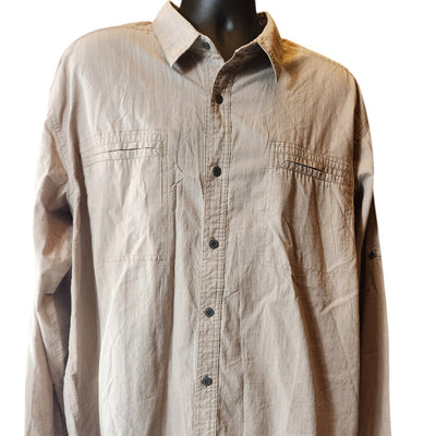 Gravel Gear Shirt Mens 2XL Khaki Long Sleeve Chambray Teflon Work Water Resist