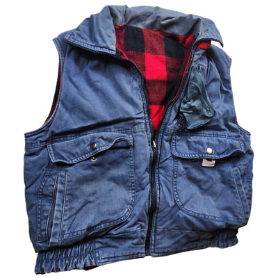 Cortina Vest Womens Medium Blue Denim Plaid Outdoor Hiking Retro Vintage Snap