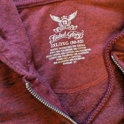 Faded Glory Hoodie Mens 2XL 50-52 Full Zip Maroon Fall Kangaroo Pockets Layering