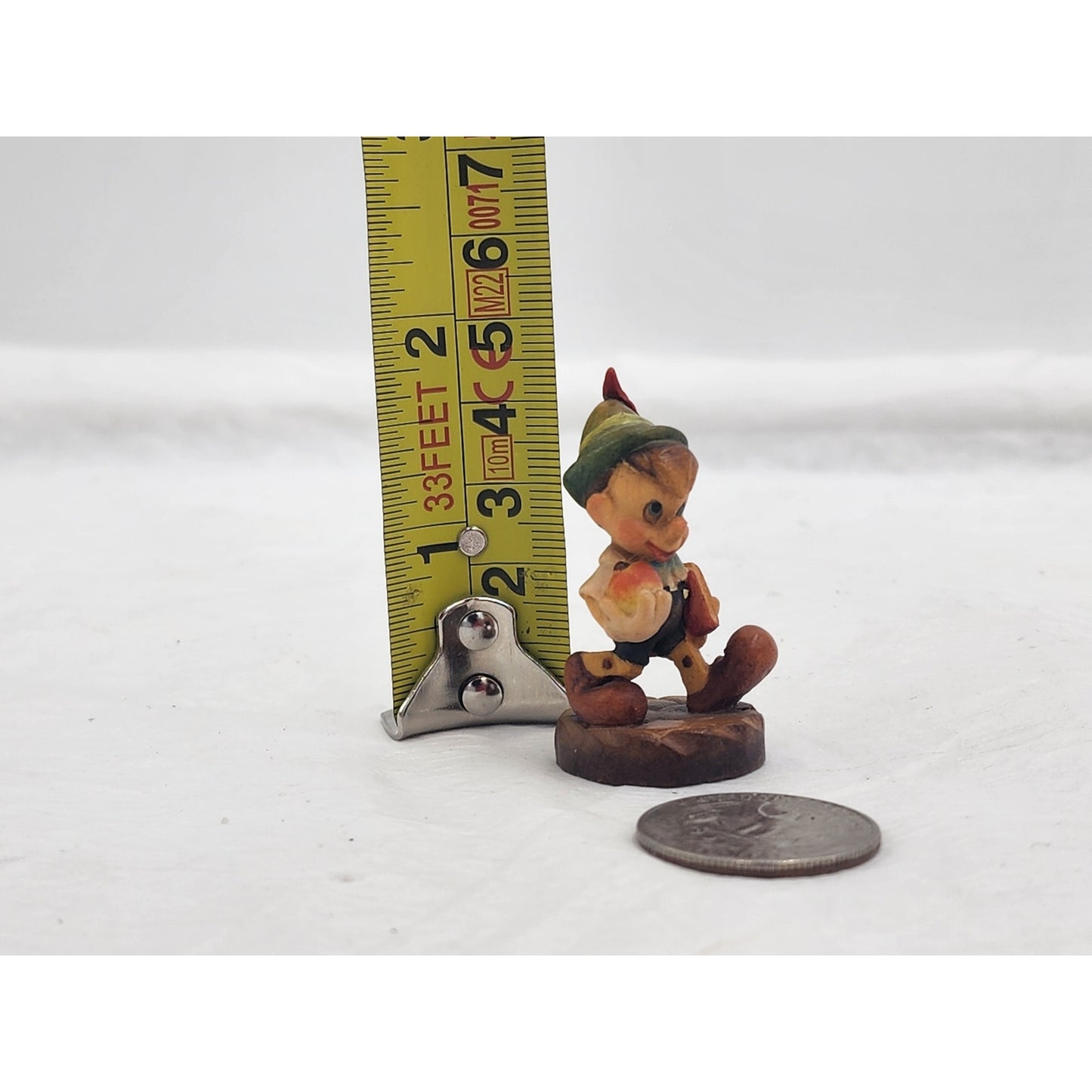 Vintage Disney Anri Pinocchio Figurine Carved Italy Wood To School Miniature 2"