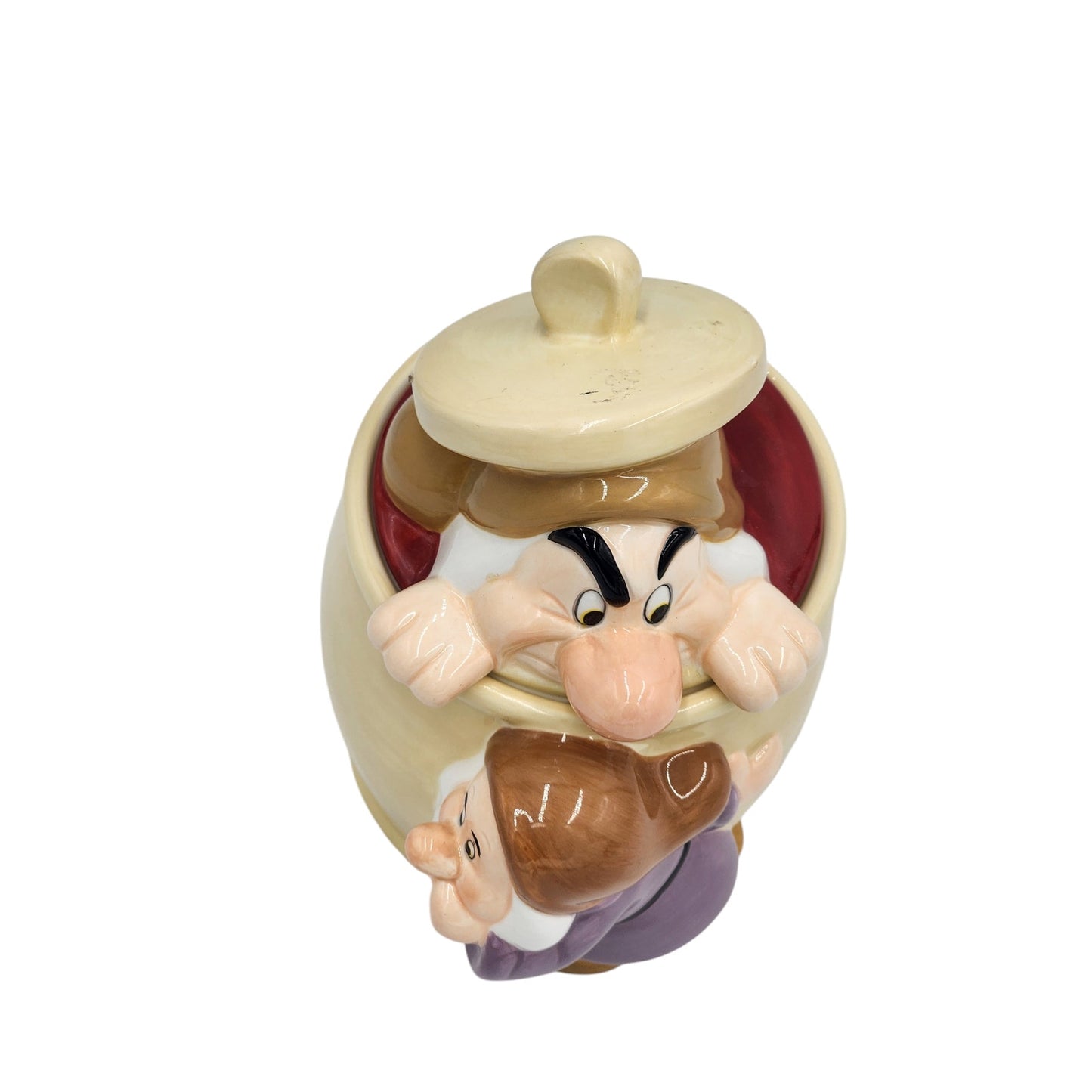 Vintage Disney Snow White Seven Dwarfs Grumpy Dopey Cookie Jar Canister Peek Boo