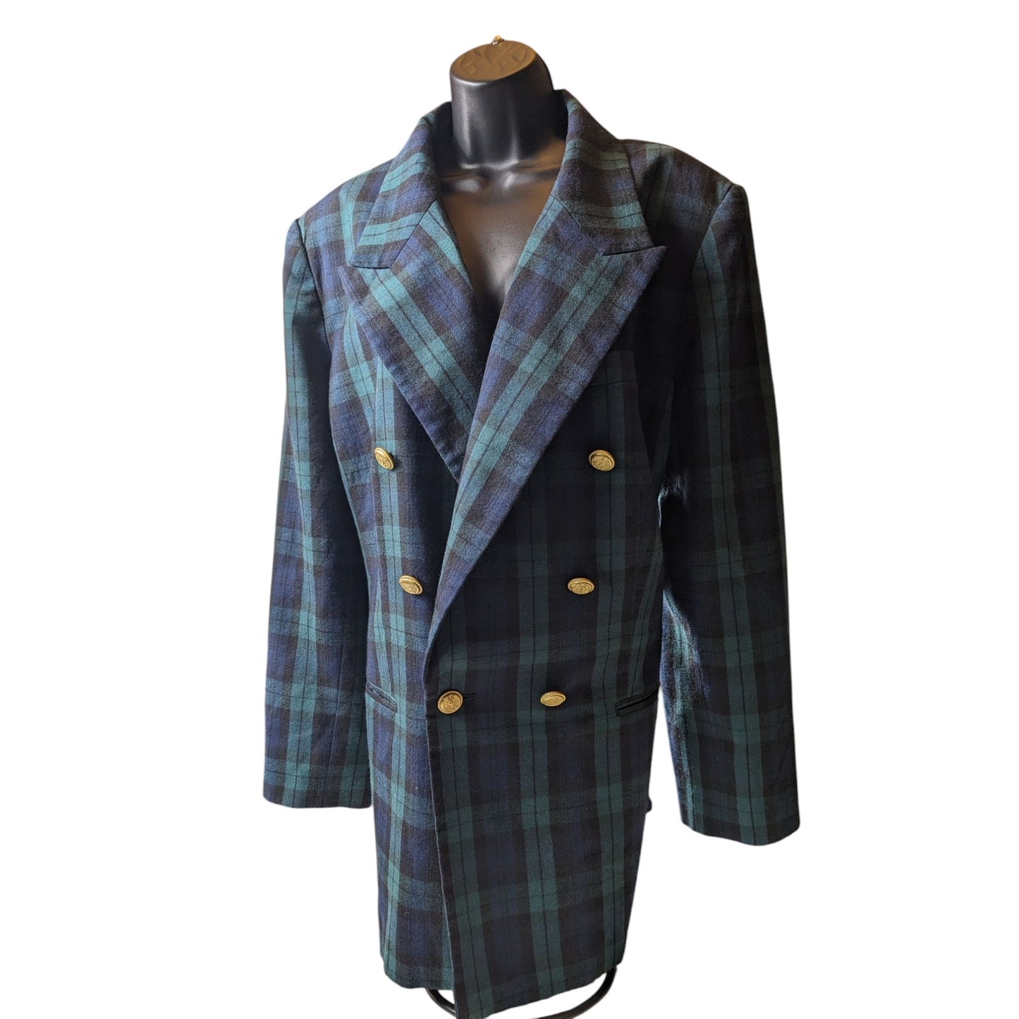 Vintage JG Hook Womens 22W Wool Blazer Plaid Double Breasted Jacket Blackwatch