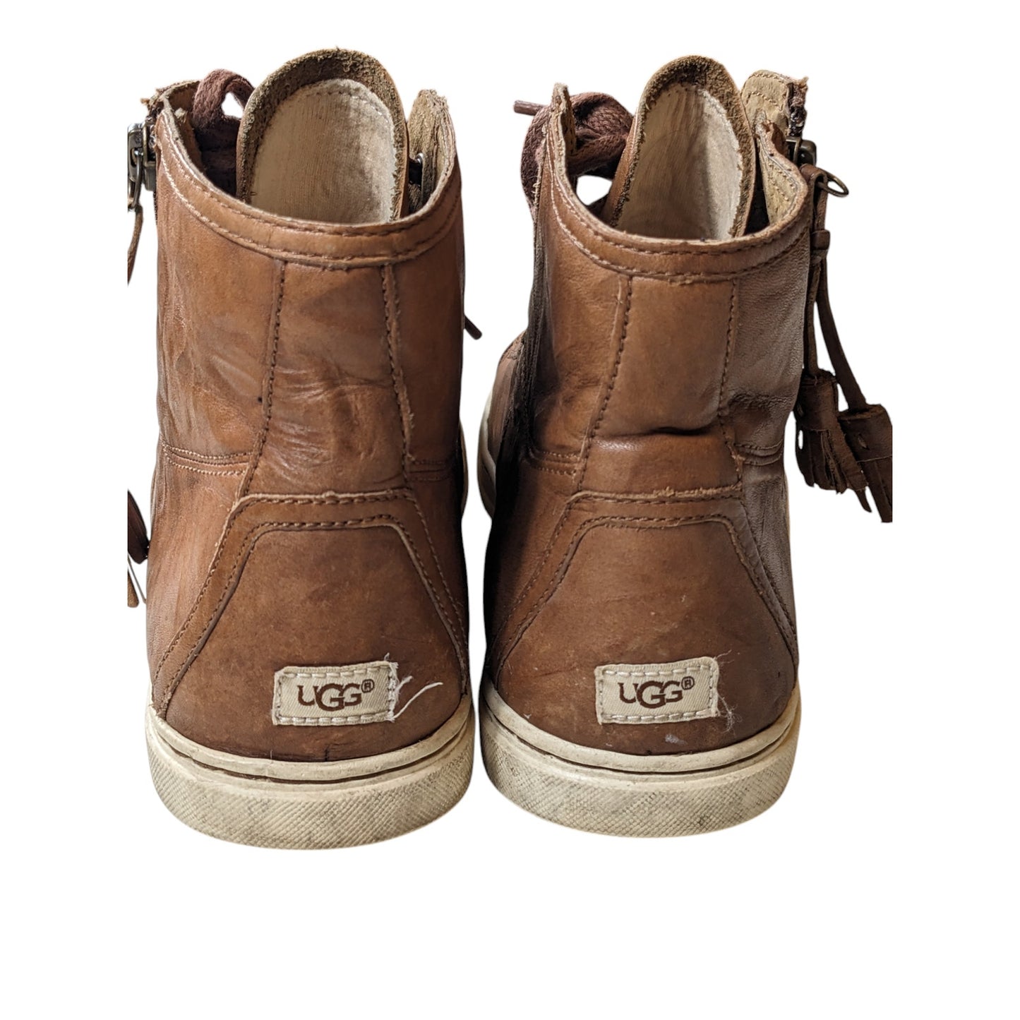 UGG Shoes High Top Blaney Sneakers Womens 8 Brown Leather Side Zippers 1009885