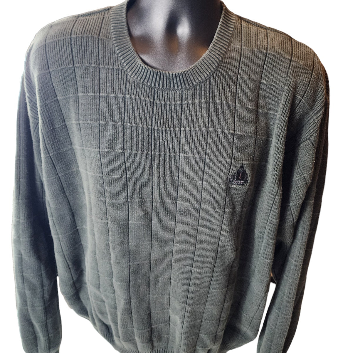 IZOD Sweater Mens XXL Plaid Knit Crewneck Sweatshirt Pullover Preppy Made Israel