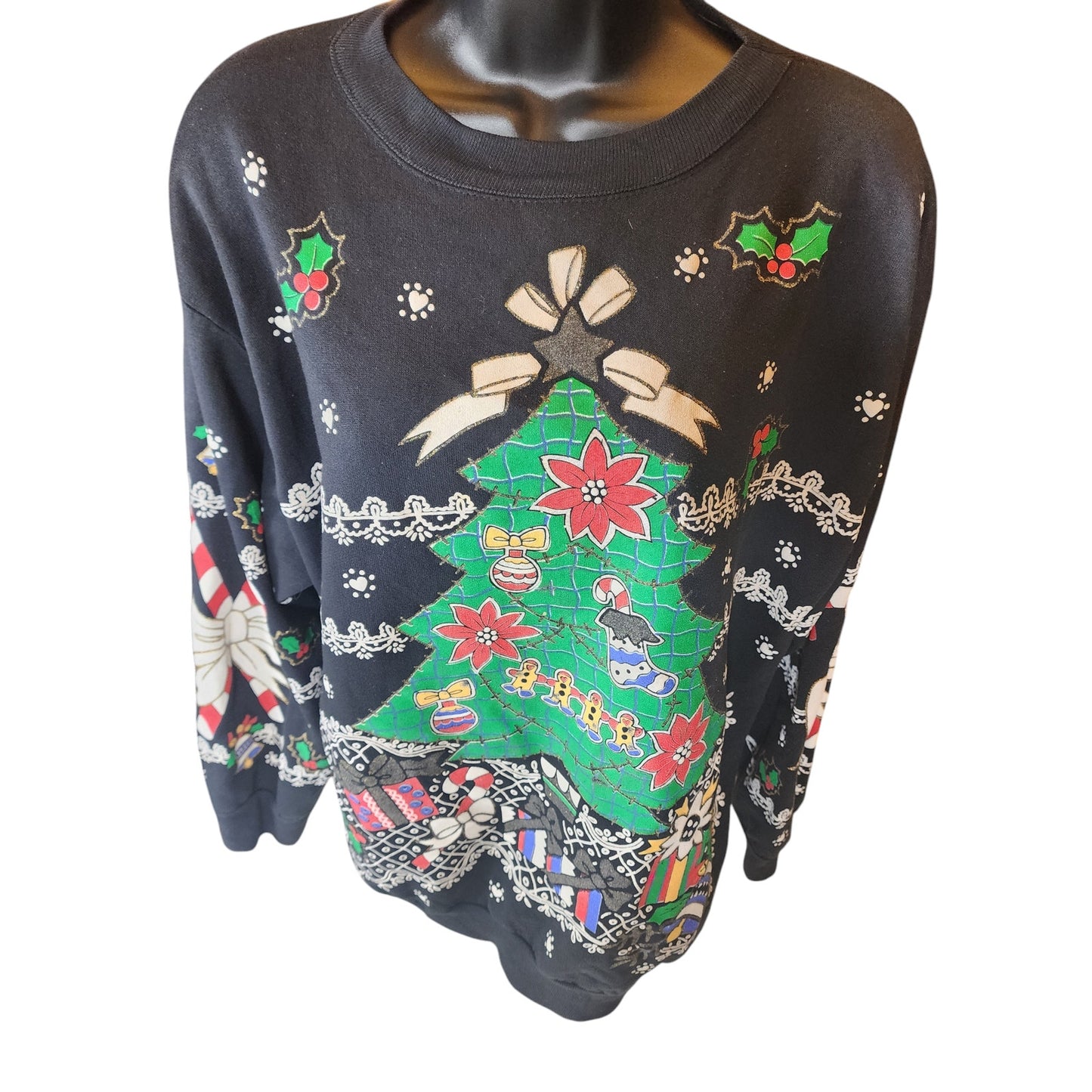 Holiday Time Christmas Sweatshirt Womens Large Ugly Xmas Sweater Tree Snowflakes