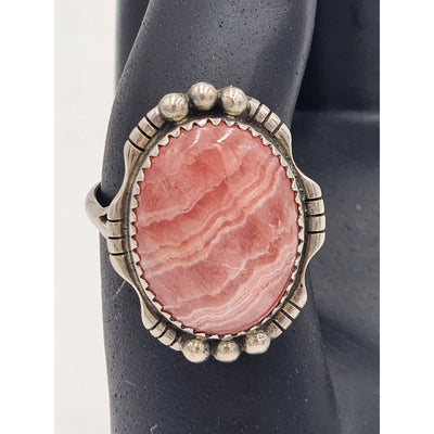 Navajo Jewelry Ring Davina Benally Sterling Rhodochrosite Native American Size 8