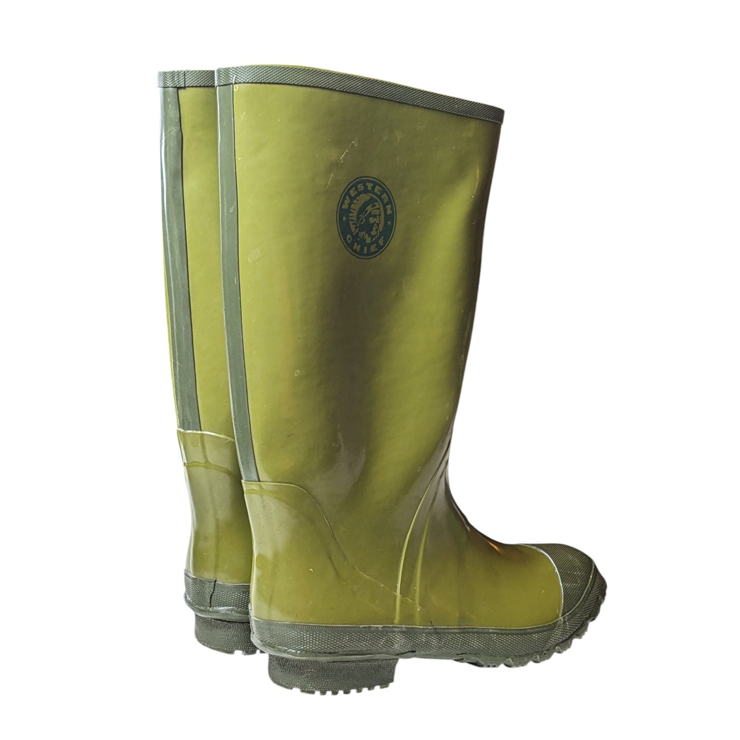 Western Chief Mens 10 Green Rubber Rain Boots Waterproof Durable Traction Sole