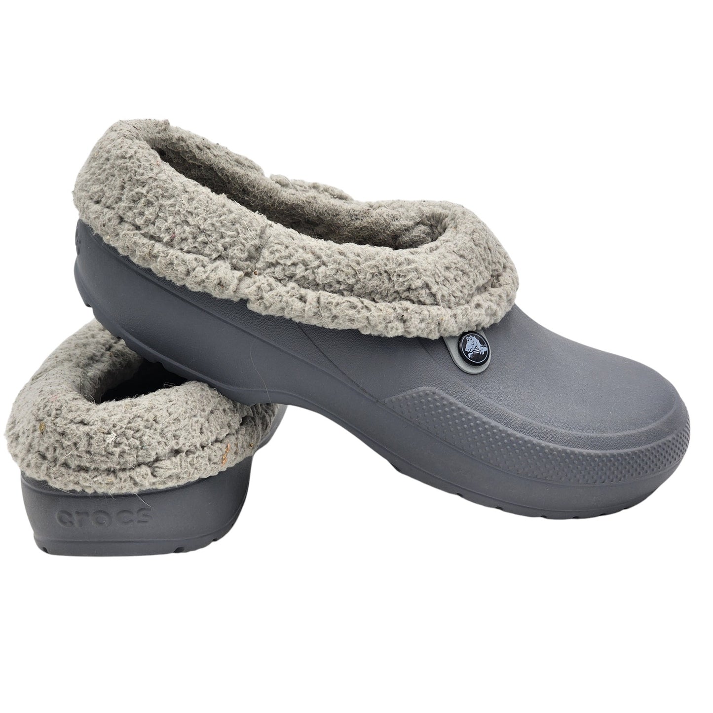 Crocs Shoes Dual Comfort Mens Size 12 Faux Fur Gray Slip On Winter Clogs Cozy