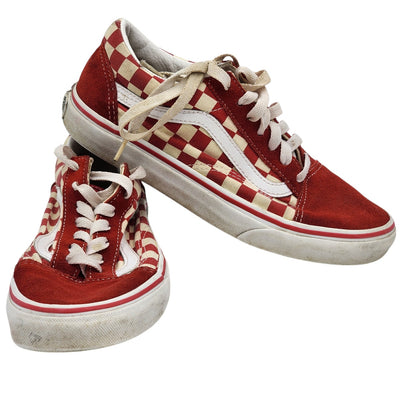 VANS Sneakers Red Checkered Shoes Canvas Mens 5.5 Womens 7 Low Top Skater 507452