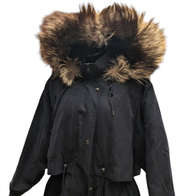 Vintage Forrani Sport Women Medium Midnight Long Parka Winter Coat Faux Fur Hood