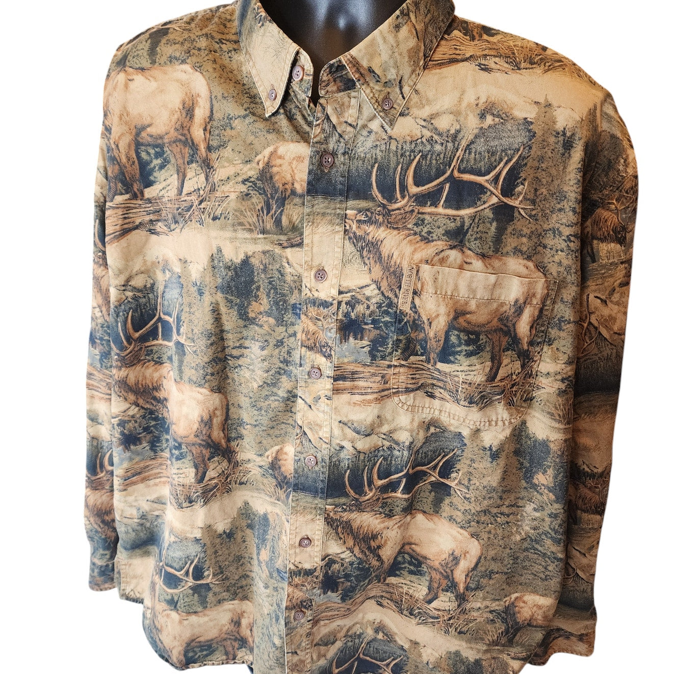 North River Hunting Shirt Men XXL Long Sleeve Button Outdoor Wildlife Elk Camo