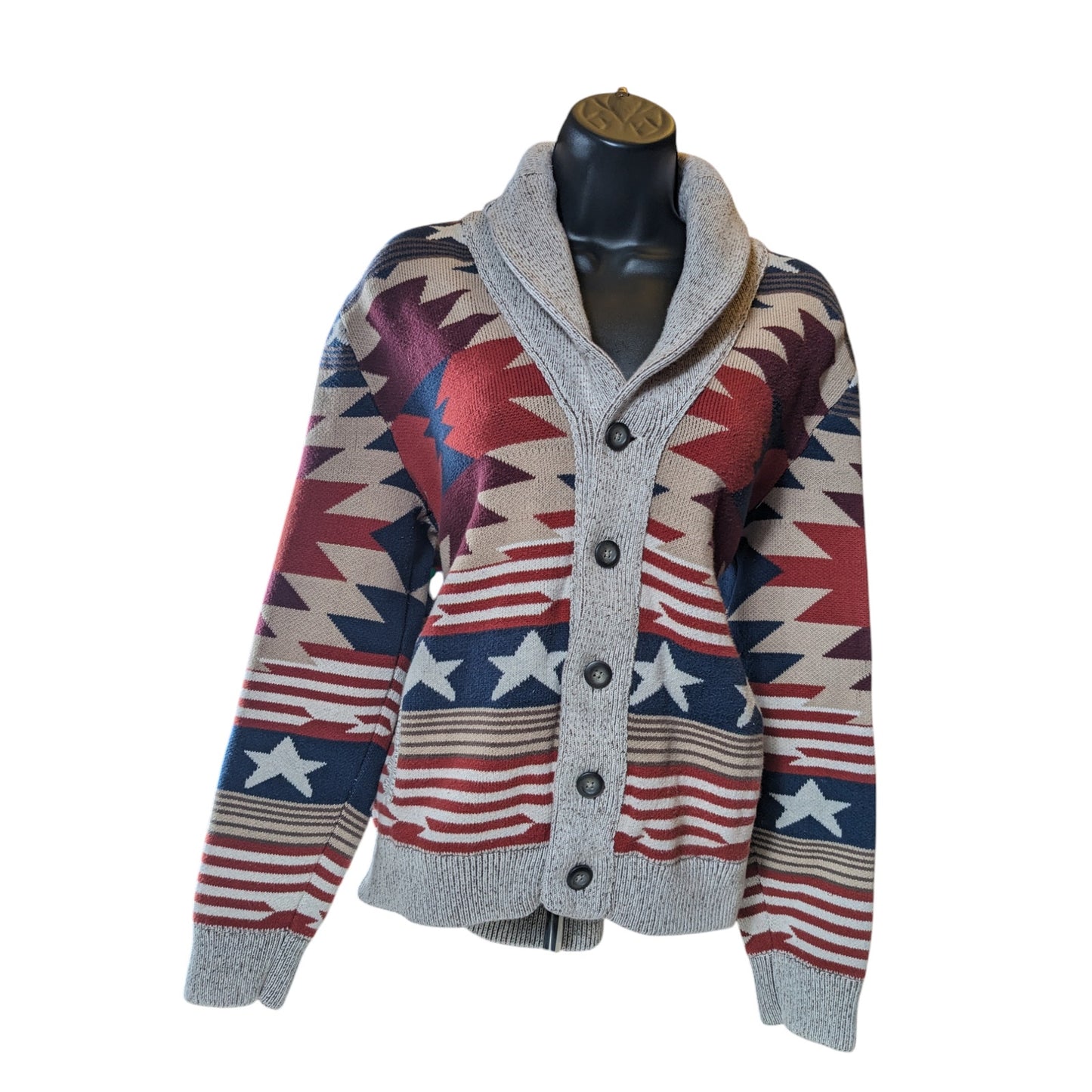 American Rag Sweater Mens Medium Cardigan Americana Patriotic Grandpa Western