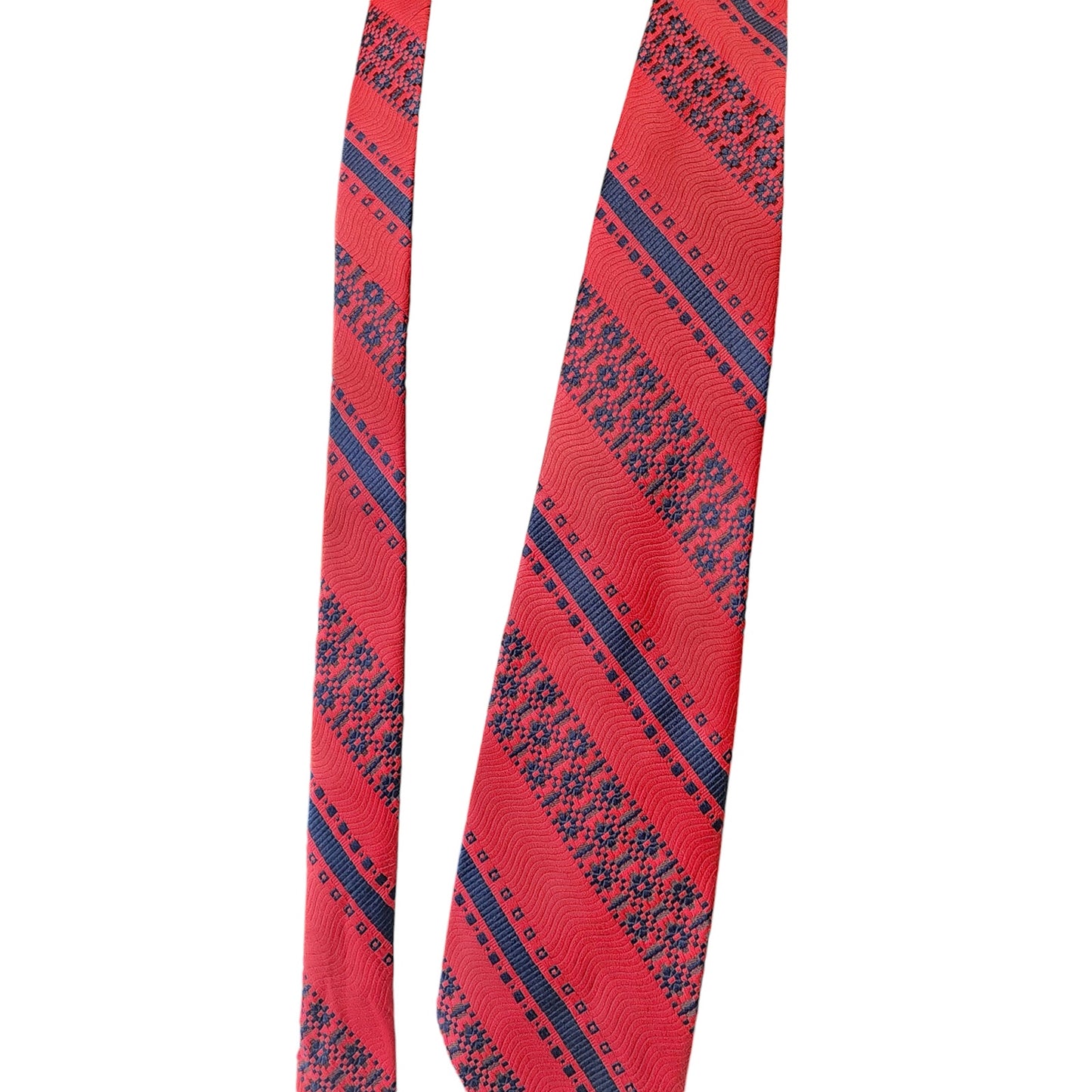 Vintage Mens Tie J Packard Red Navy Geometric Neckwear Polyester Made USA Retro