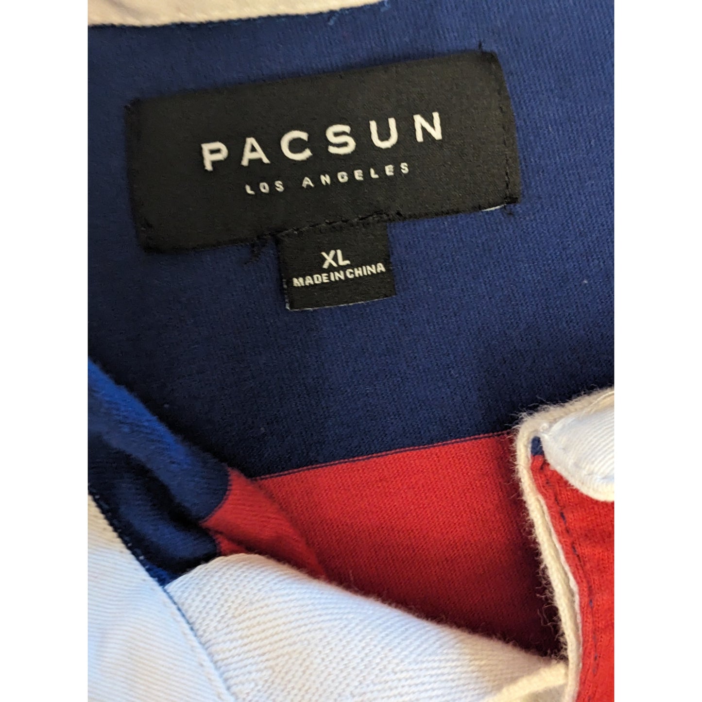 PacSun Rugby Shirt Mens XL Striped Polo Long Sleeve Blue Red Preppy y2k Retro