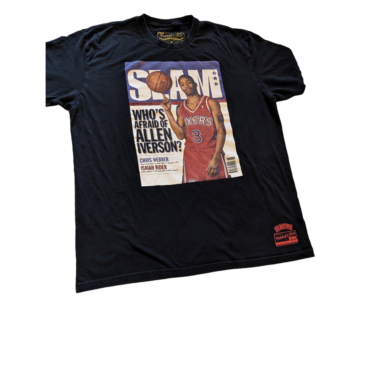 Mitchell Ness T Shirt Men XL Black Allen Iverson Slam Tee Philadelphia 76ers 90s