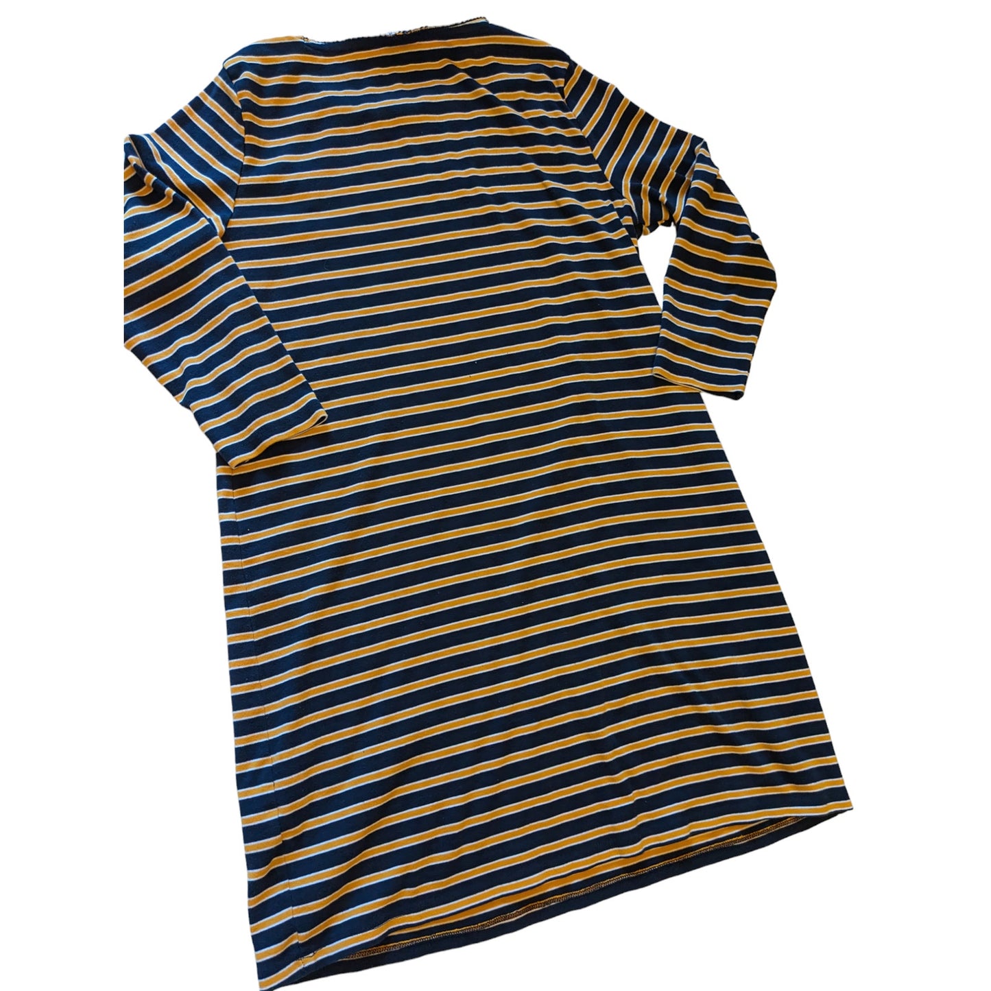 Tommy Hilfiger Denim T Shirt Dress Womens Large Striped Long Sleeve Navy Yellow