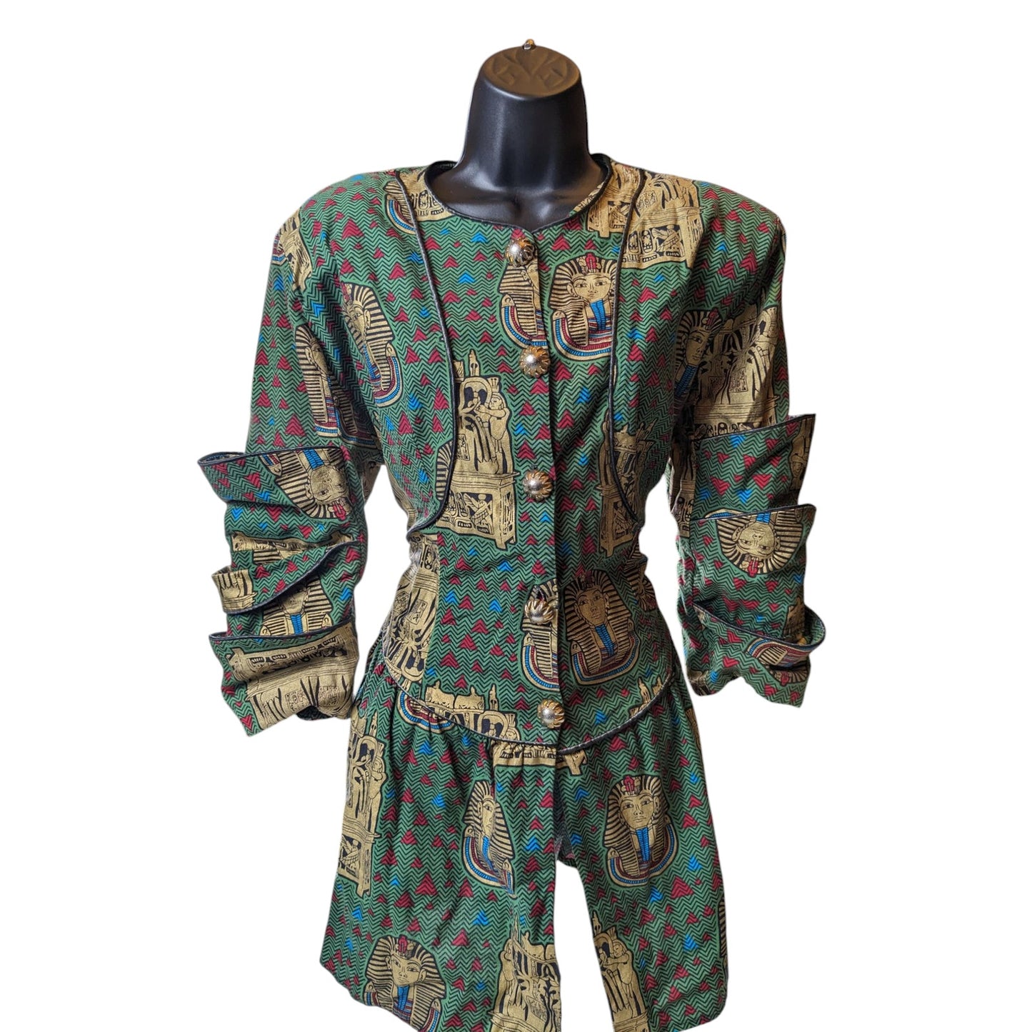 Vintage 3K Fashion Egyptian Print Shirt Jacket Dress Womens One Size USA Pharaoh