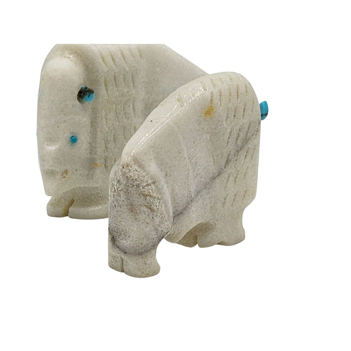 Native American Zuni White Buffalo Fetish Pair Carved Alabaster Turquoise Horns