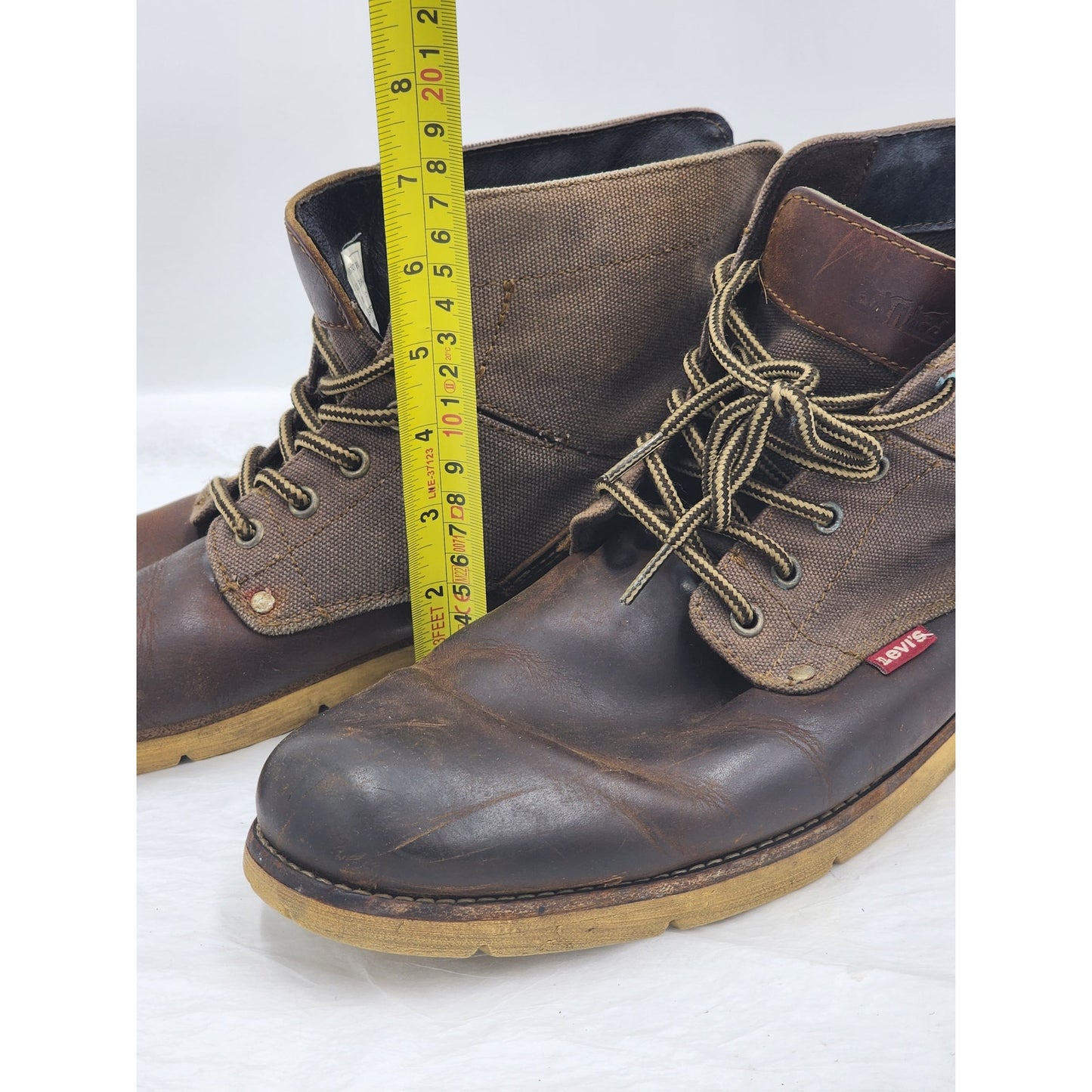 Vintage Levis Boots Mens 13 Brown Leather Canvas Lace Up Rugged Workwear 51657