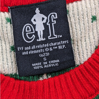 Elf Movie Raised by Elves Ugly Christmas Sweater Womens Small Holiday Sweatshirt