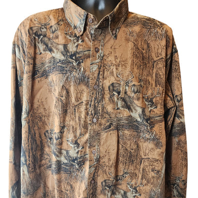 Noble River Hunting Shirt Men XXL Deer Camo Print Button Down Outdoorsman Rugged