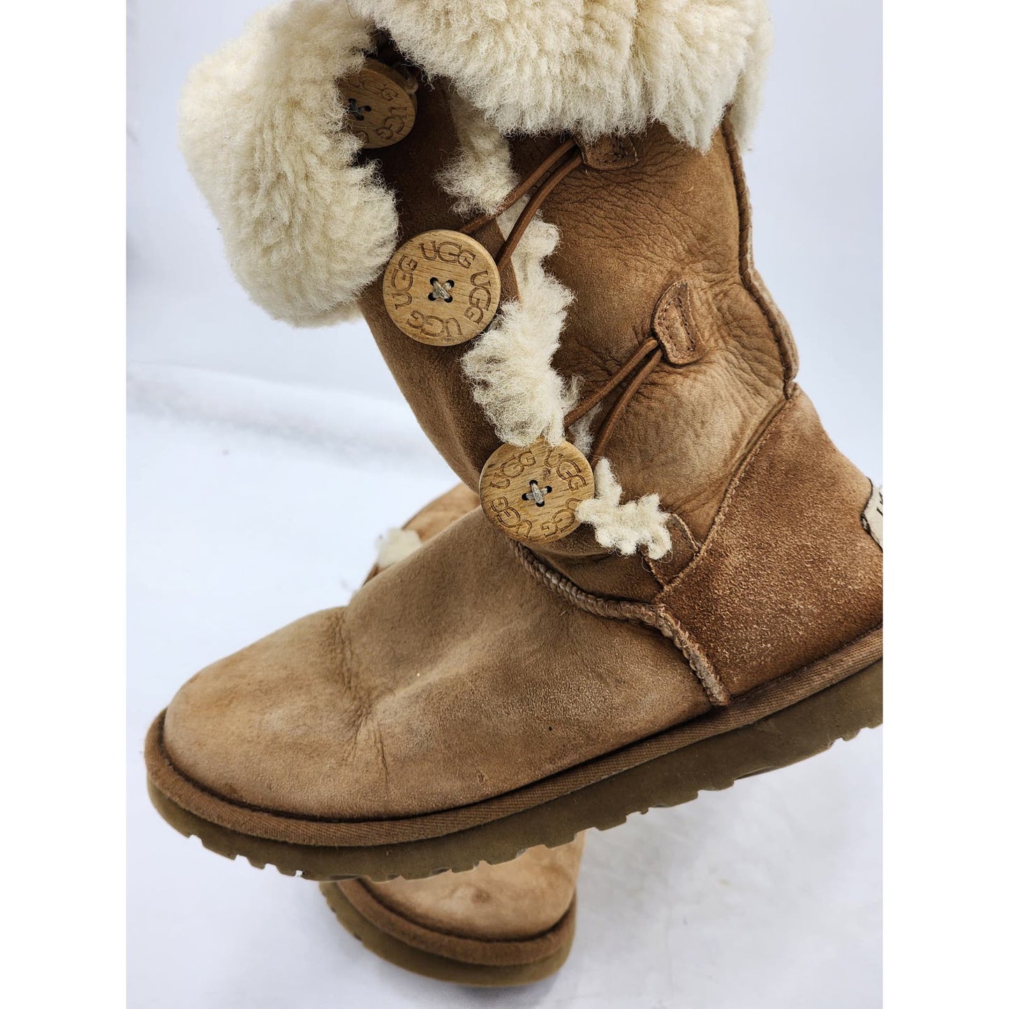 UGG Boots Womens Size 6 Bailey Short Tall Folded Chestnut Faux Fur 1873