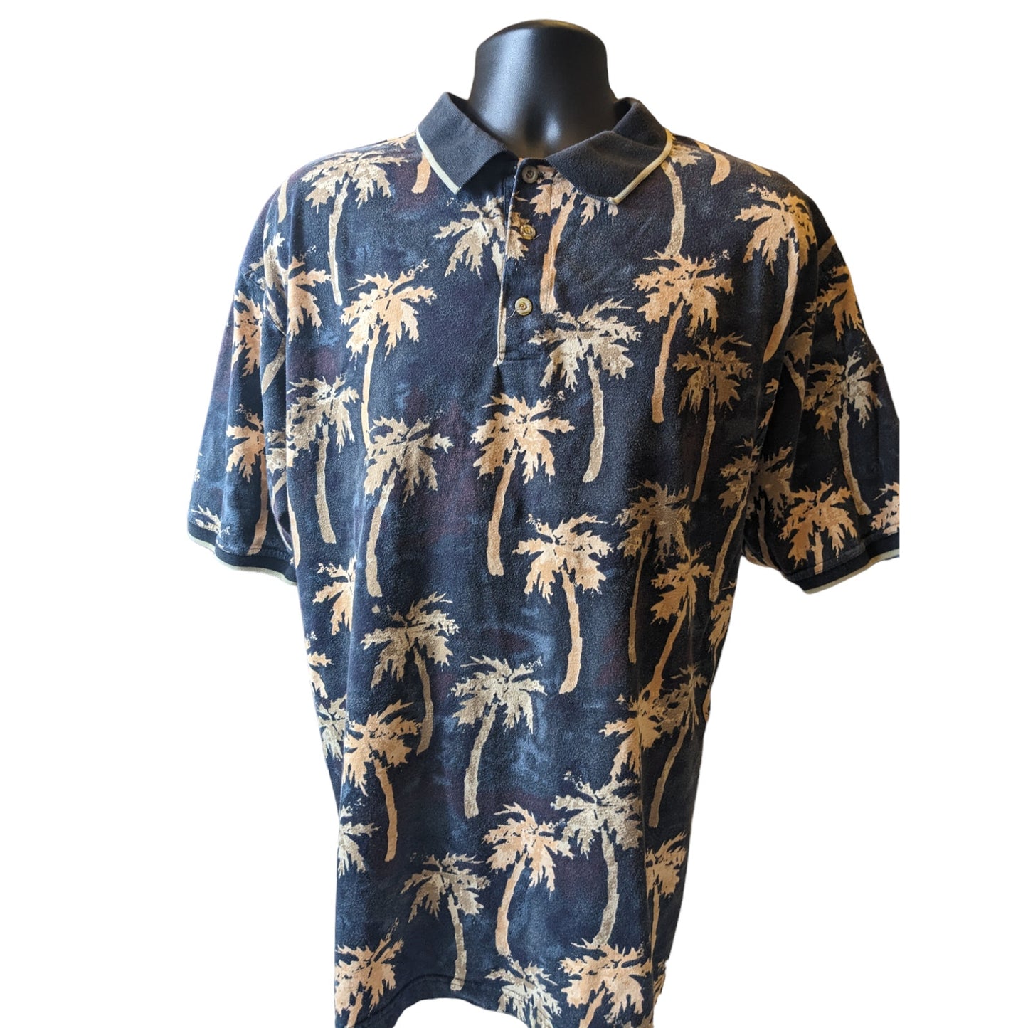 Hibiscus Hawaiian Polo Shirt Men XXL Short Sleeve Palm Tree Button Collar Golf