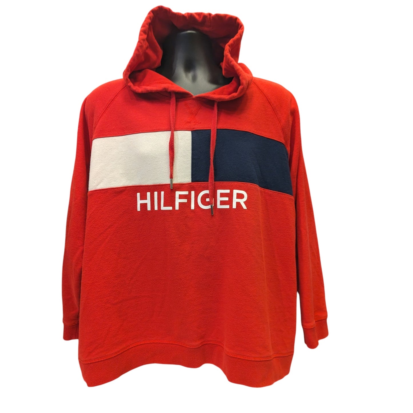 Tommy Hilfiger Sport Hoodie Men 3X Red Colorblock Pullover Sweatshirt Activewear