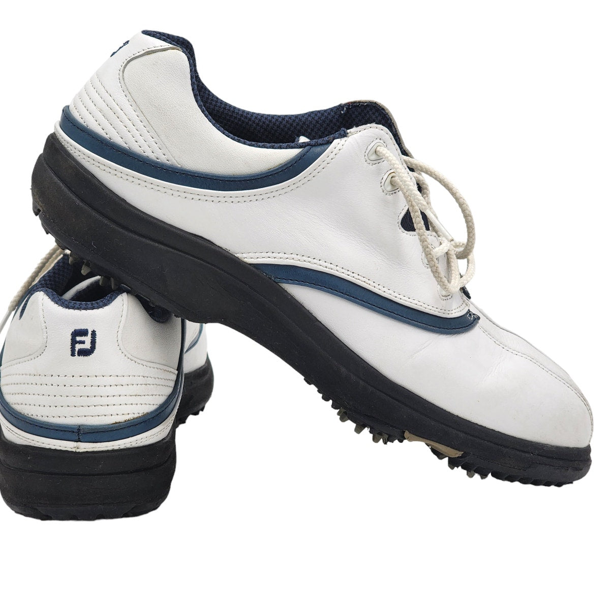 FootJoy Golf Shoes Mens Size 9M White Blue Leather Spiked Cleats Lace Up 98337