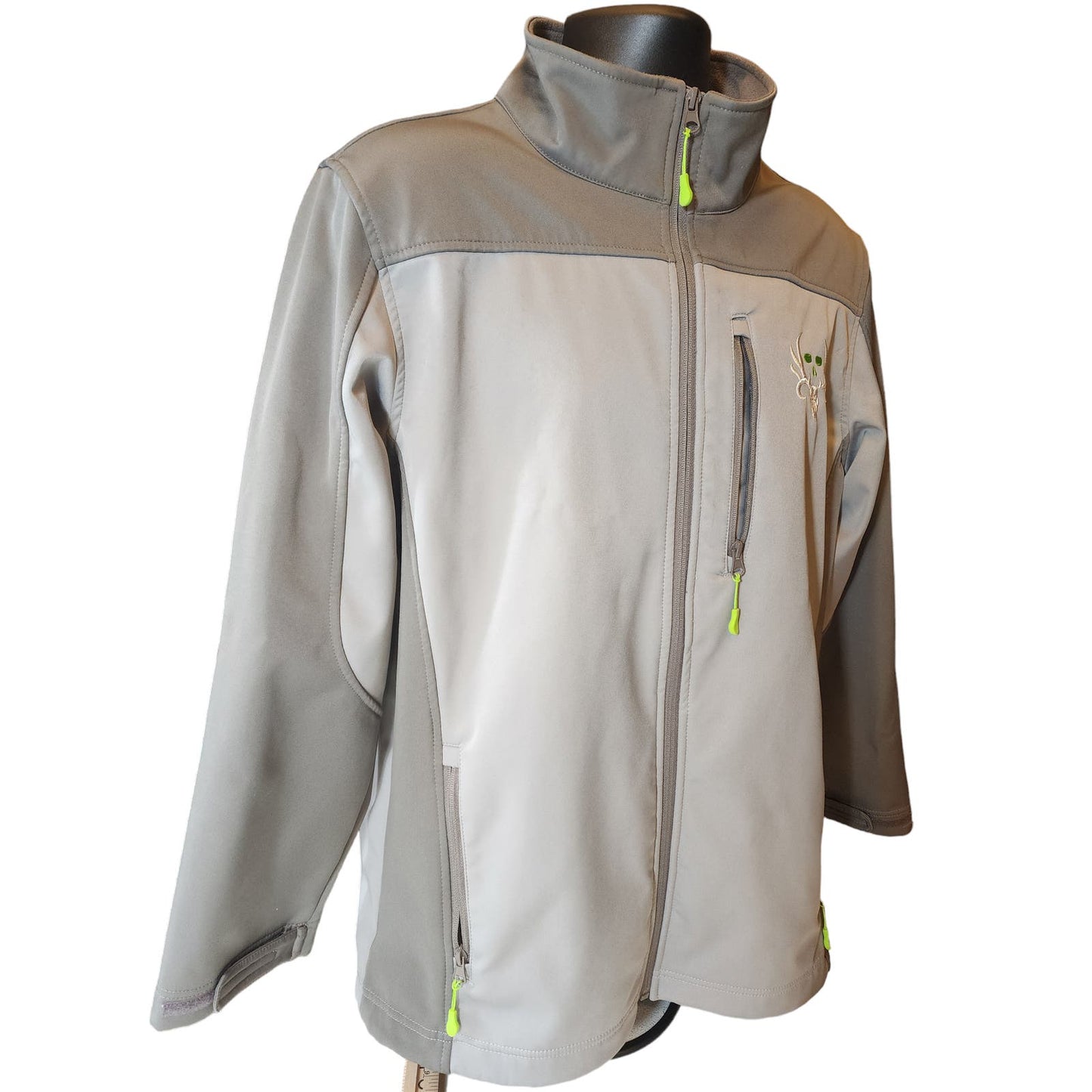 Bone Collector Jacket Mens Large Gray Softshell Fleece Lined Full Zip Hunting