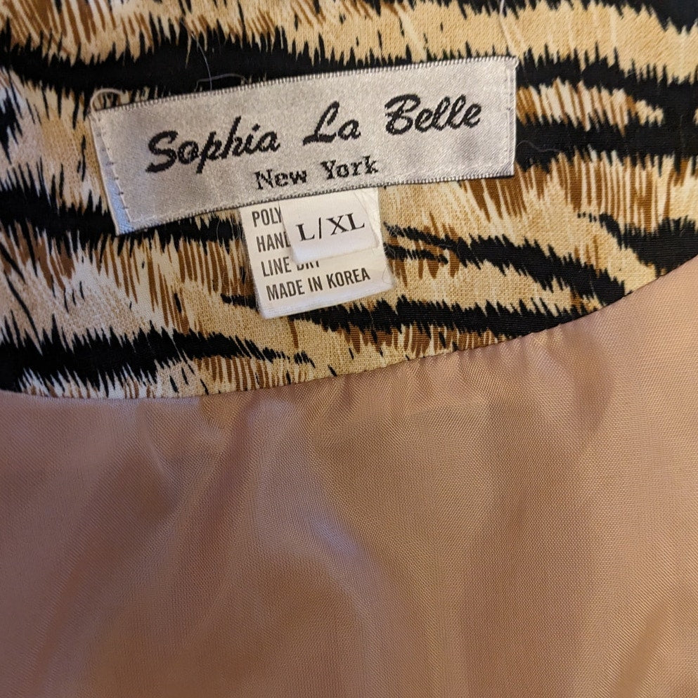 Vintage Sophia La Belle New York Trench Coat Womens L/XL Animal Print Collar