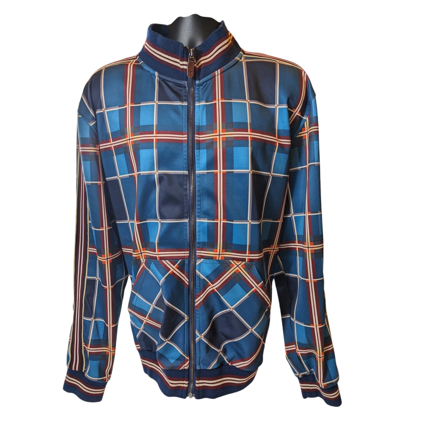 Stacy Adams Jacket Men XXL Blue Plaid Lightweight Track Full Zip Streetwear Bold