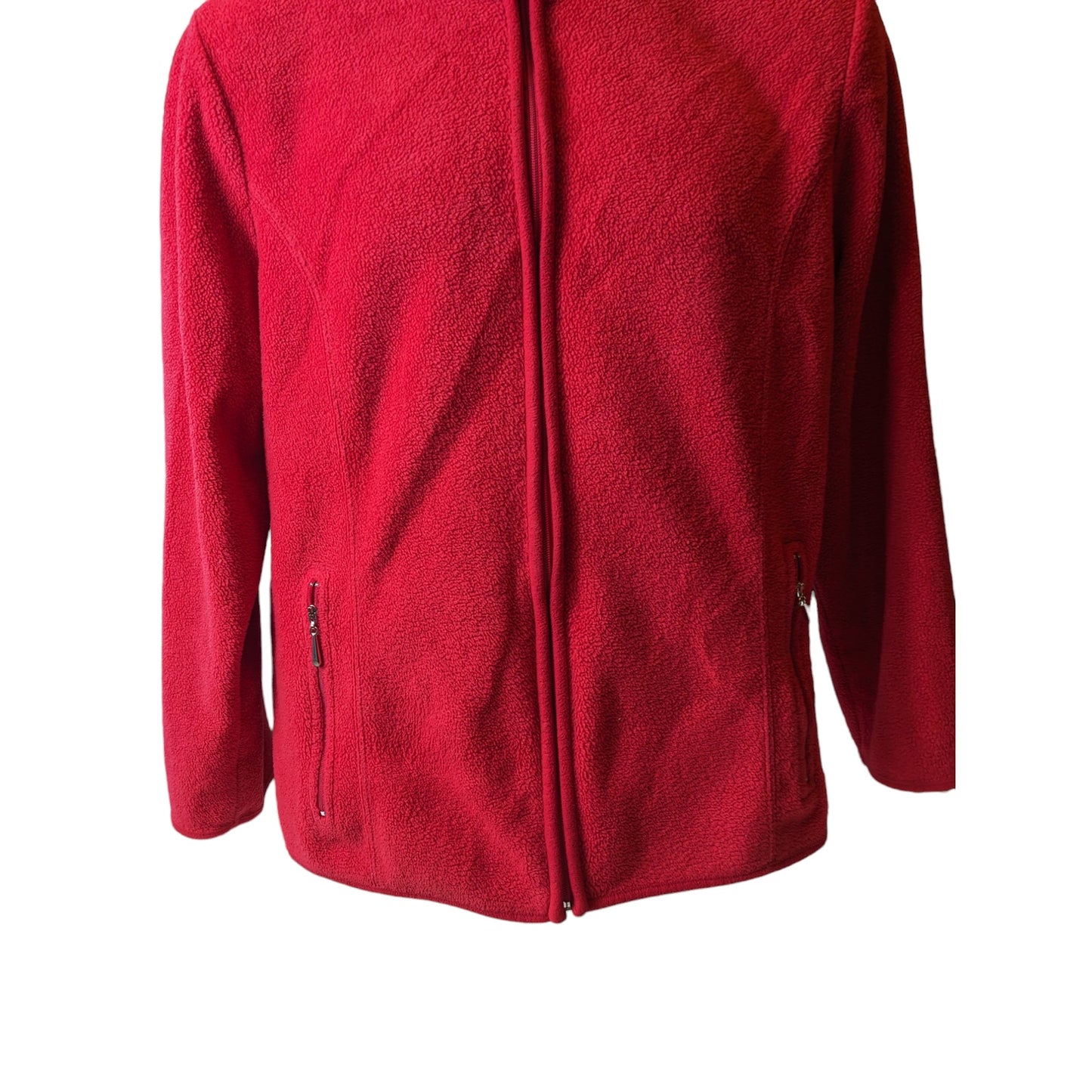 Karen Scott Top Fleece Jacket Womens XL Red Full Zip Sweatshirt Outdoor Casual