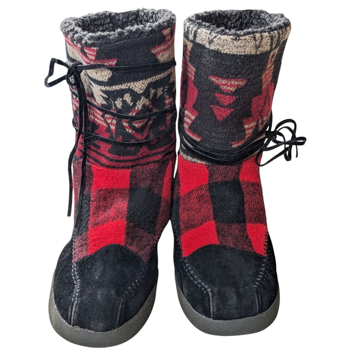 Madden Girl Boots Women 9.5 Winter Buffalo Plaid Tribal Southwest Aztec Mid Boho