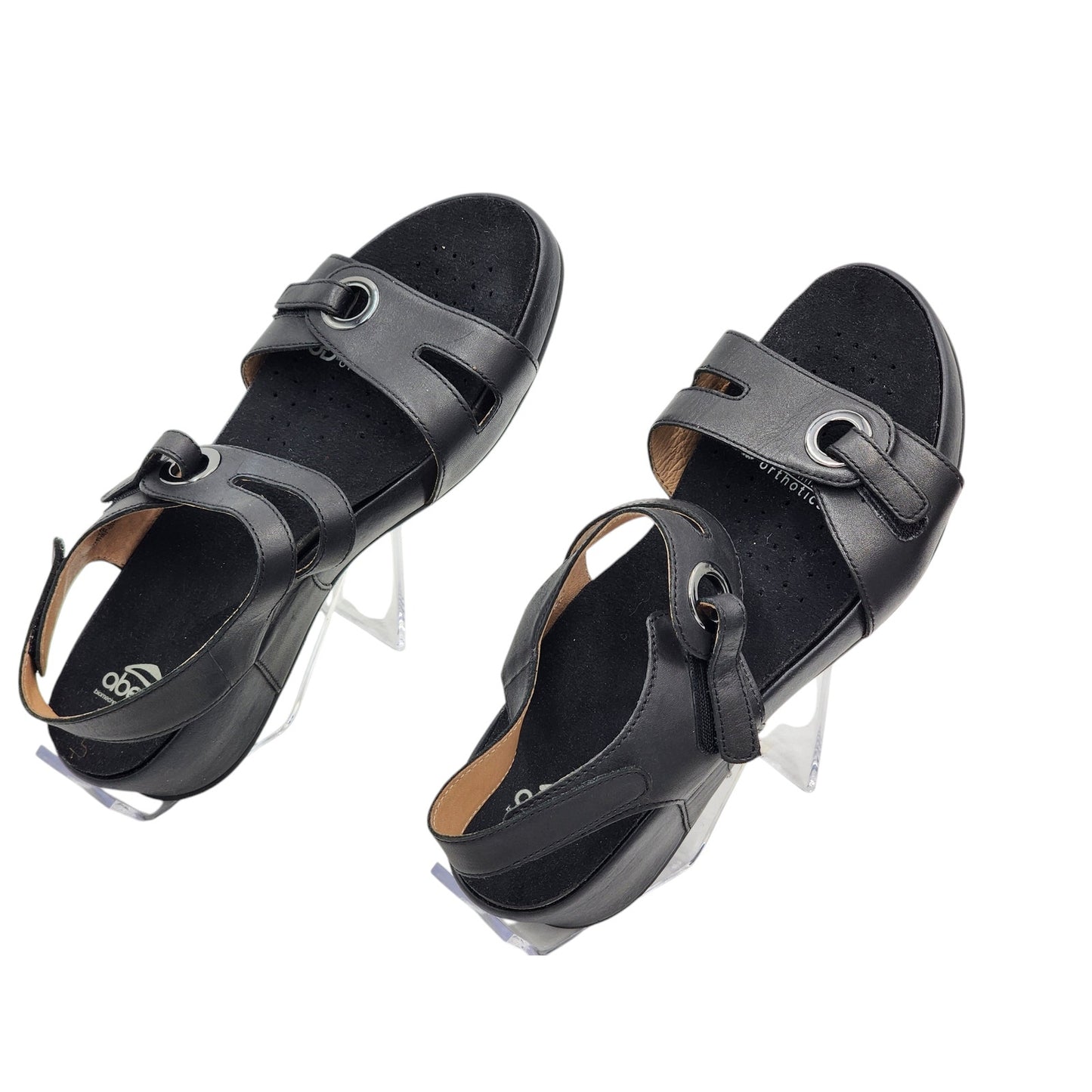 ABEO Greta Womens Black Leather Orthotic Sandals Size 9 Comfort Walking Shoes