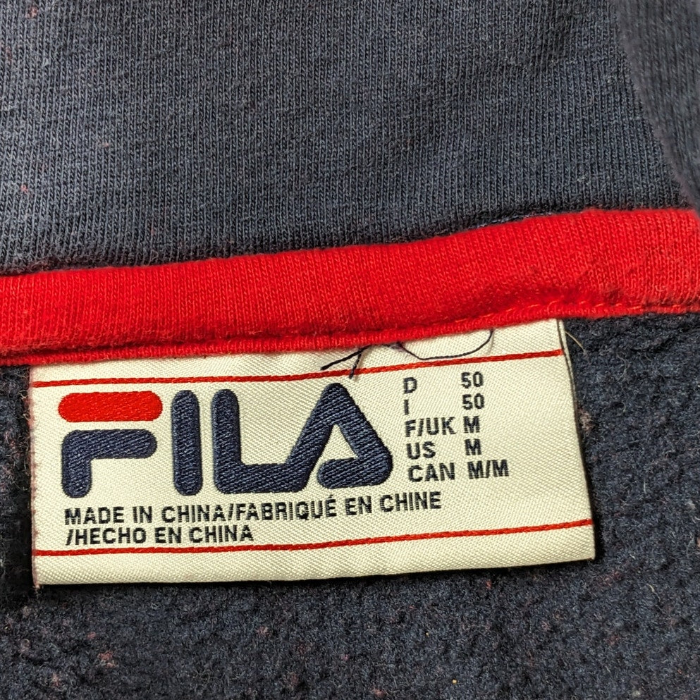 FILA Hoodie Women Medium Colorblock Pullover Red Blue Big Logo Sweatshirt Preppy