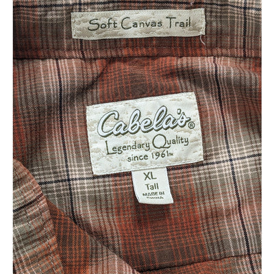 Cabelas Shirt Mens XL Tall Plaid Button Up Flannel Soft Canvas Trail Long Sleeve