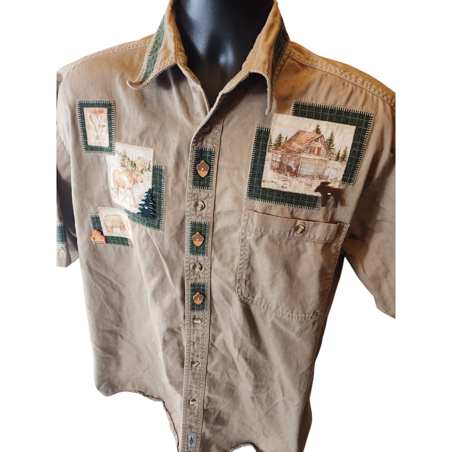 LAL Shirt Men Large Button Cabin Lodge Moose Wildlife Hunter Outdoorsman Western