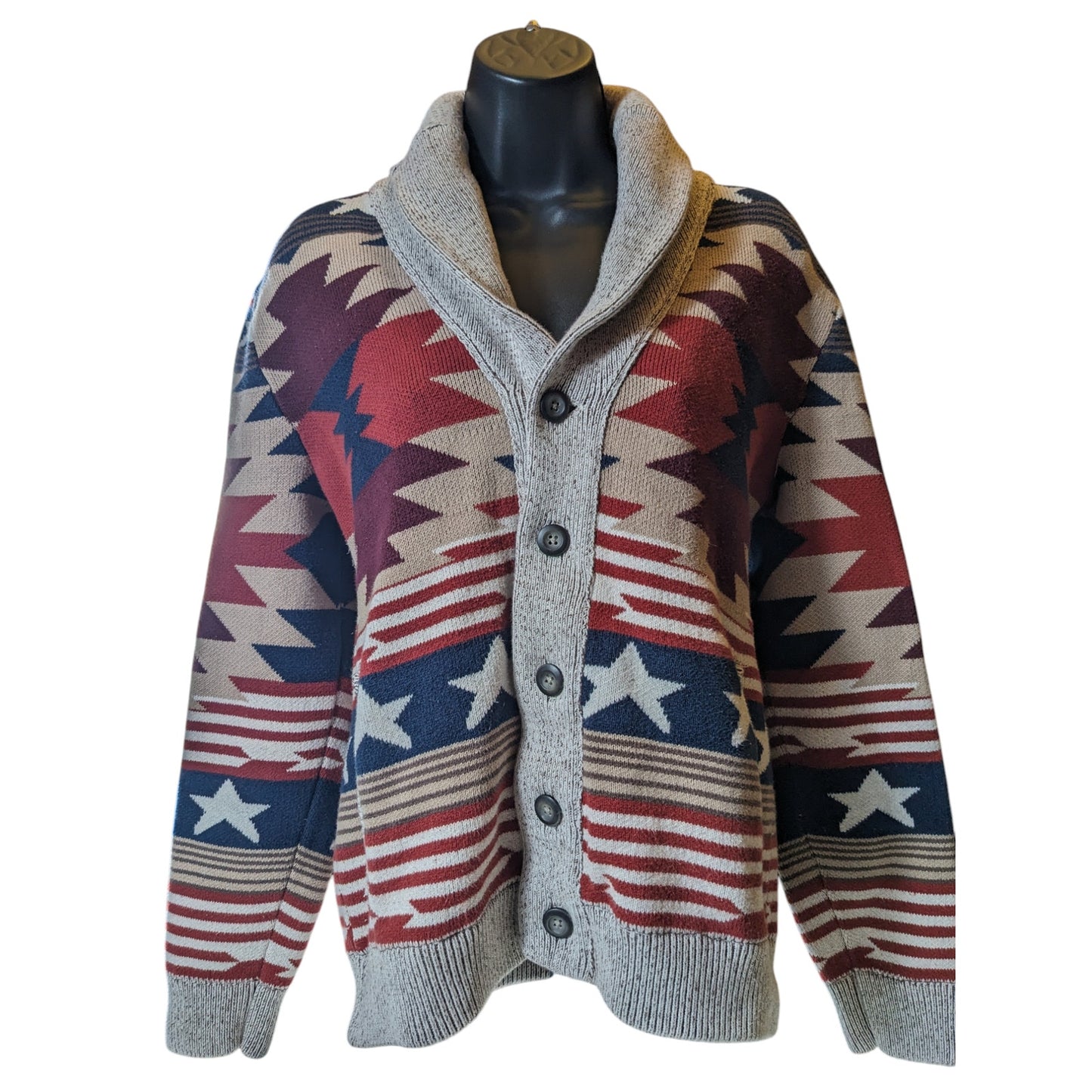 American Rag Sweater Mens Medium Cardigan Americana Patriotic Grandpa Western