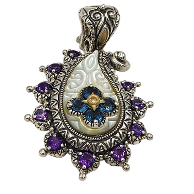 Barbara Bixby Jewelry Pendant Enhancer Amethyst Blue Topaz Sterling 18K Gold Mop