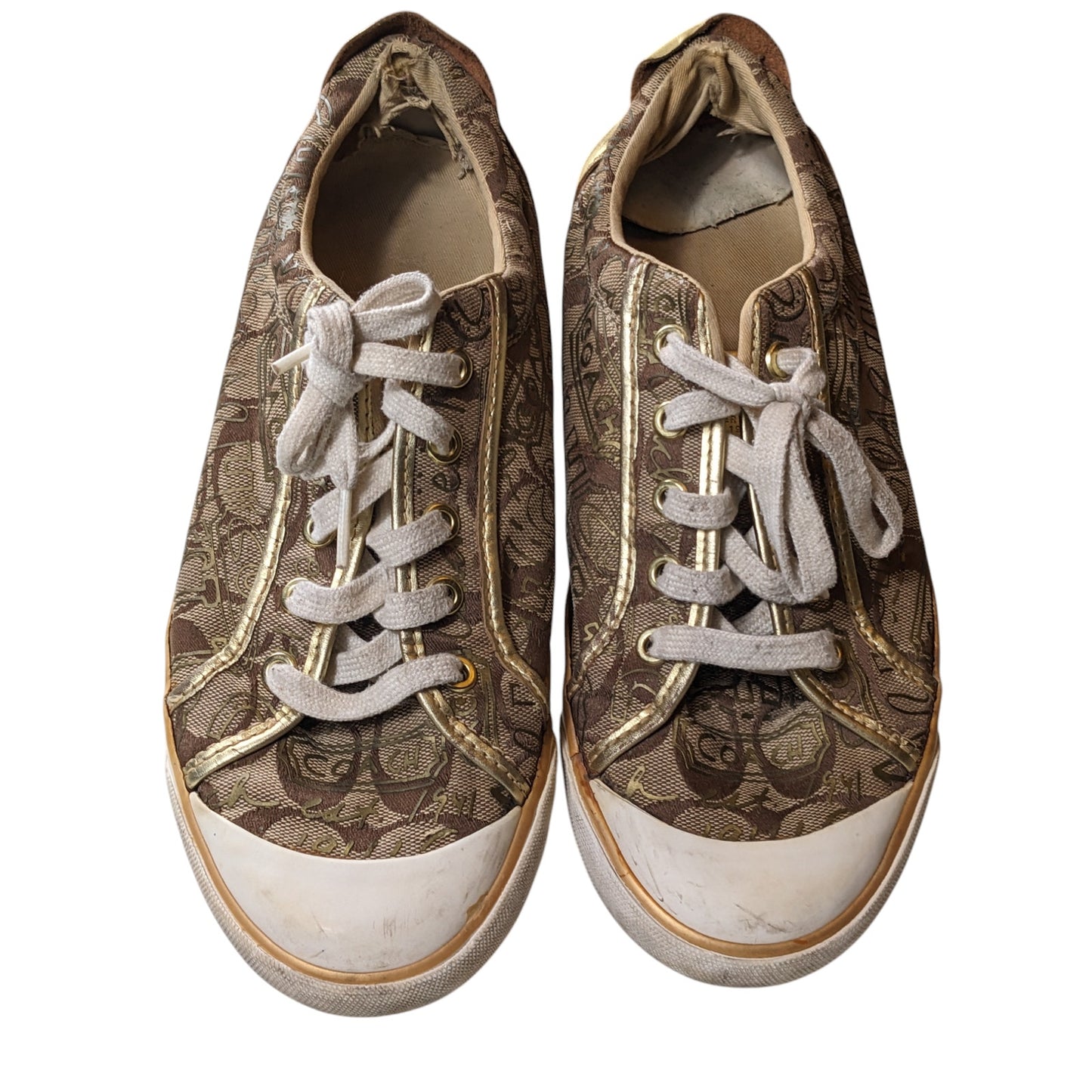 Coach Shoes Gold Canvas Sneakers Womens Size 10B Casual Low Top Streetwear Style