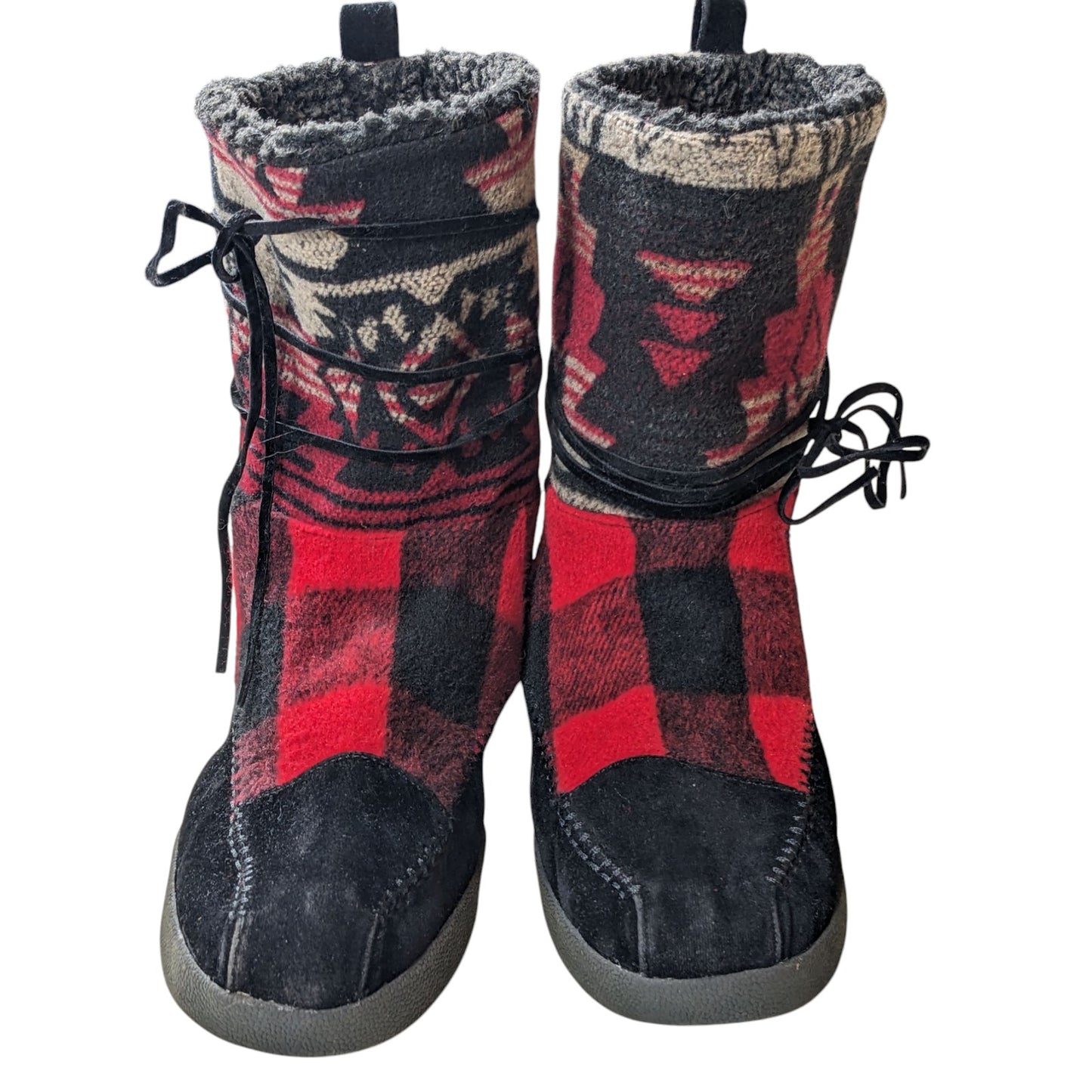 Madden Girl Boots Women 9.5 Winter Buffalo Plaid Tribal Southwest Aztec Mid Boho