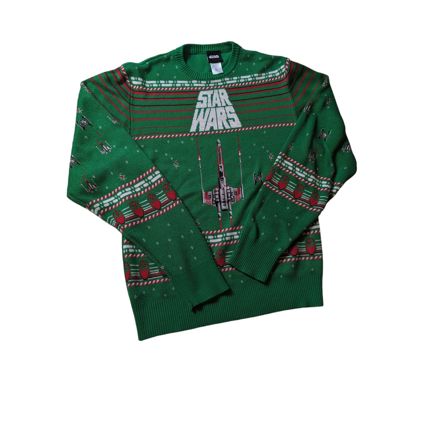 Star Wars Sweater Ugly Christmas Sweatshirt Womens Large Green X Wing Fighter