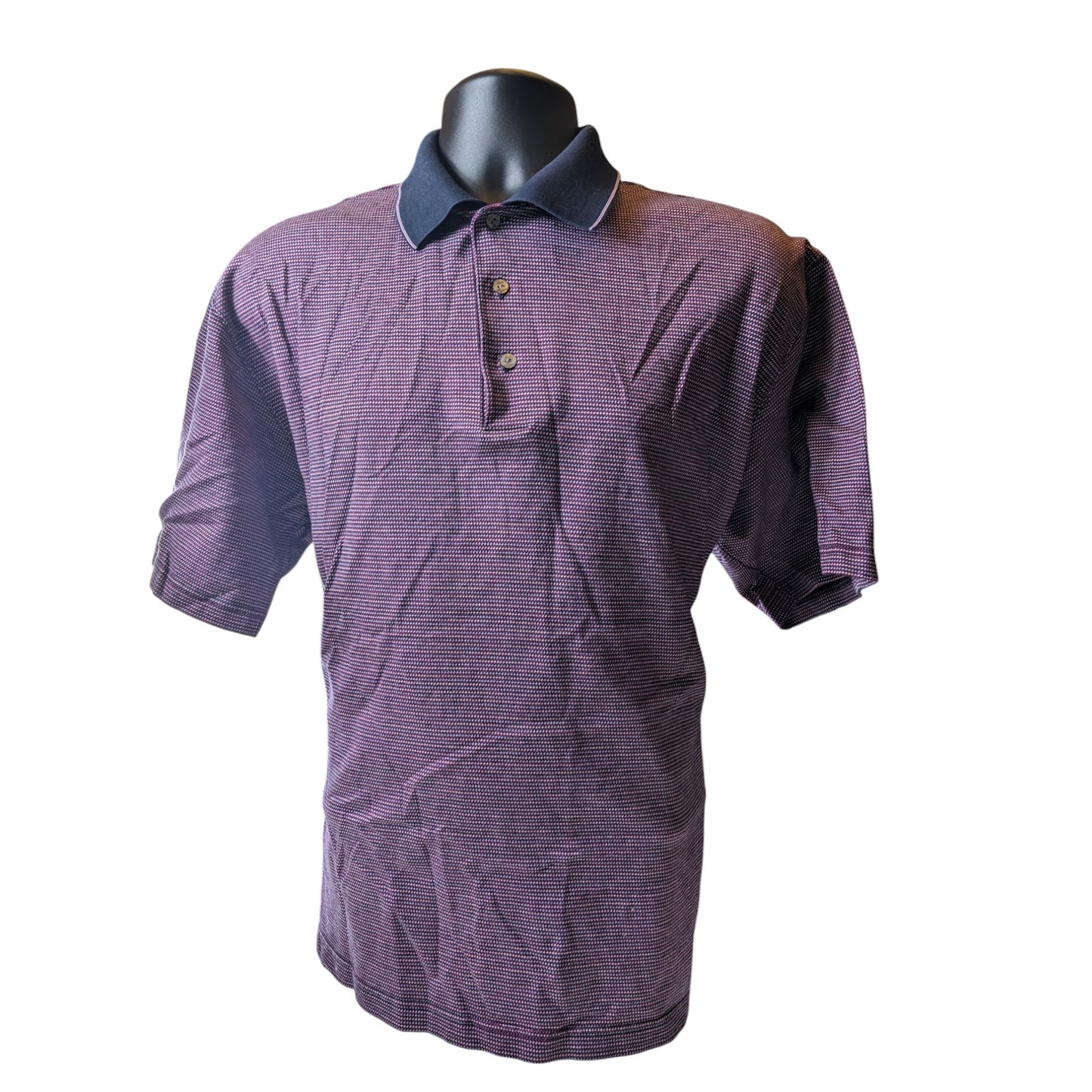 Ben Hogan Polo Golf Shirt Mens Large Purple Micro Houndstooth Short Sleeve