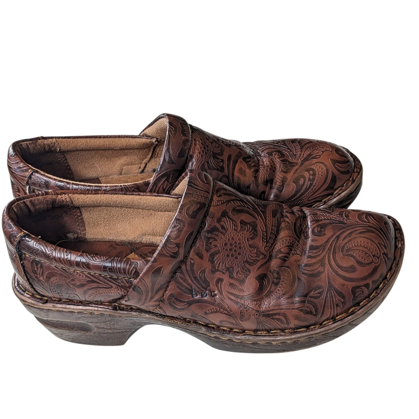 Born Shoes Womens 8M Brown Leather Floral Clogs Slip On Comfort Cushioned Boho