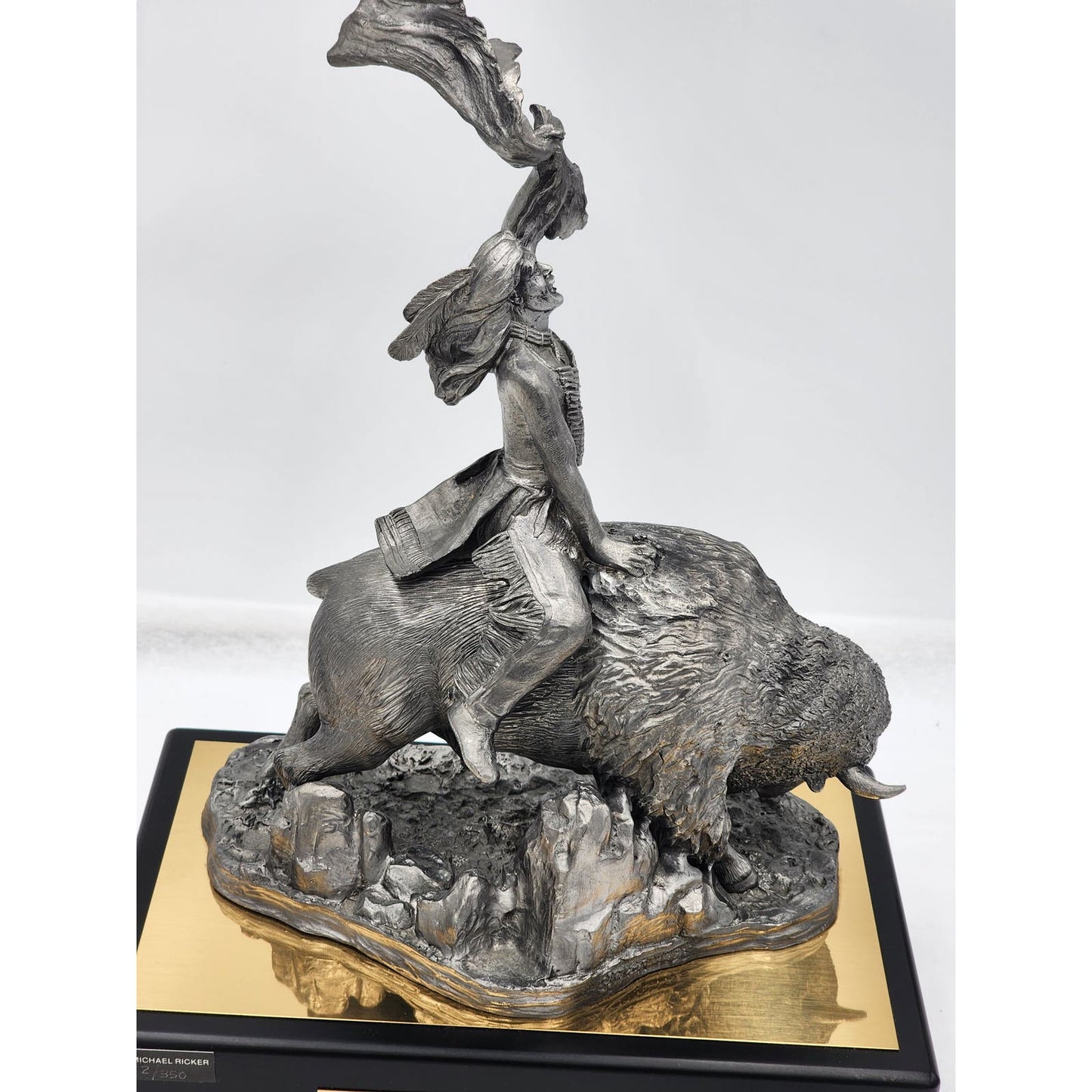 Michael Ricker Pewter Sculpture Indian Riding Buffalo Vision Quest 2/350 Western